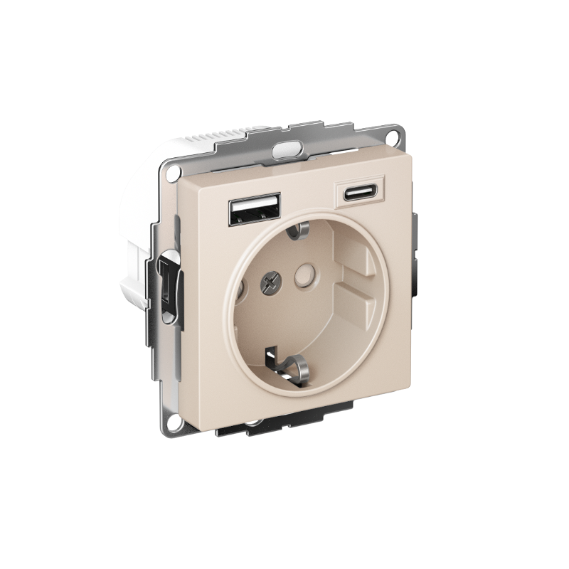 AtlasDesign Бежевый Розетка 16А c 2 USB A+C, 5В/2,4А/3,0А, 2х5В/1,5А, механизм | ATN000232 | SE