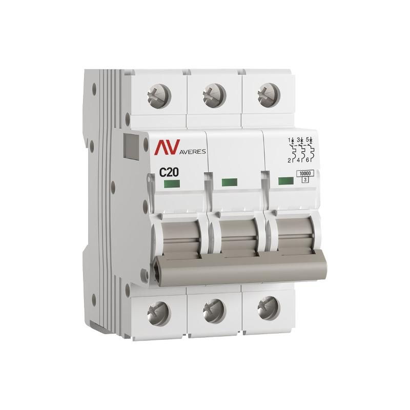 Выключатель автоматический трехполюсный AV-10 20А C 10кА AVERES | mcb10-3-20C-av | EKF