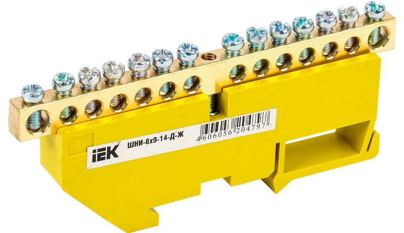 Шина PE "земля" на DIN-изоляторе ШНИ-6х9-14-Д-Ж | YNN10-69-14D-K05 | IEK