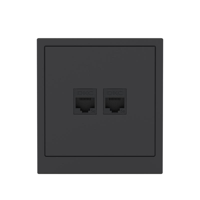Розетка компьютерная 2-м KANT RJ45 кат.5E без шторки черн. уголь DKC 7012664