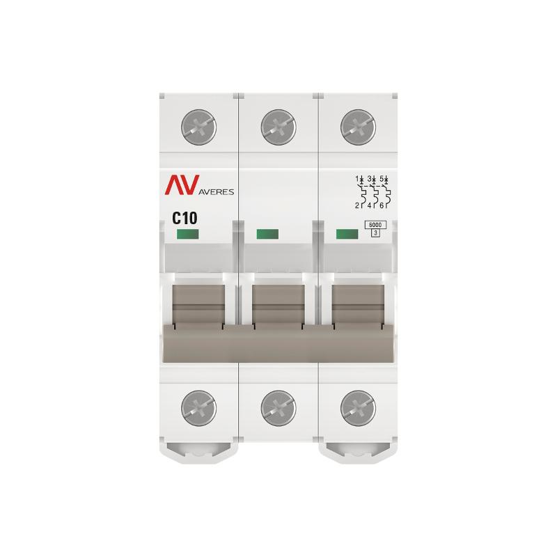 Выключатель автоматический трехполюсный AV-6 10А C 6кА AVERES | mcb6-3-10C-av | EKF