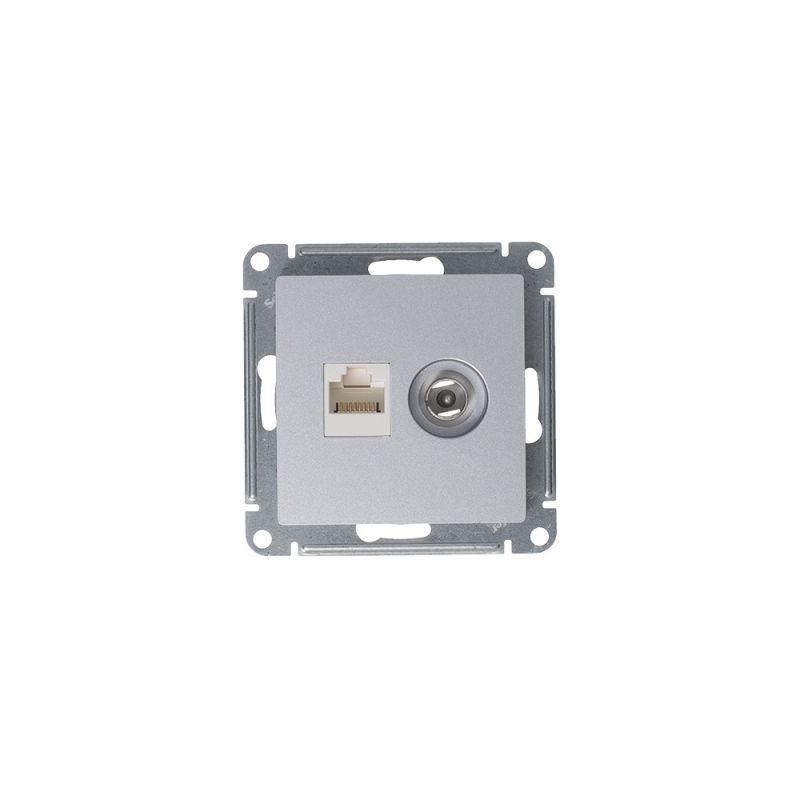 Розетка компьютерная + телевизионная 2-м СП AtlasDesign RJ45 кат.5E + TV механизм алюм. SE ATN000389