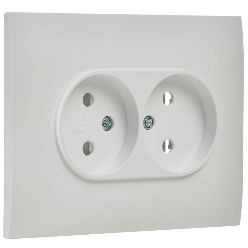Розетка 2-м SKANDY 10А без заземл. без защ. шторок в сборе SK-R10W арктич. бел. IEK SK-R20-10-K01-F
