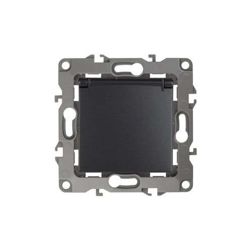 Розетка 1-м СП Эра12 12-2103-05 16А IP20 16AX 250В 2P+E Schuko защ. шторки с крышкой механизм антрацит Эра Б0014697