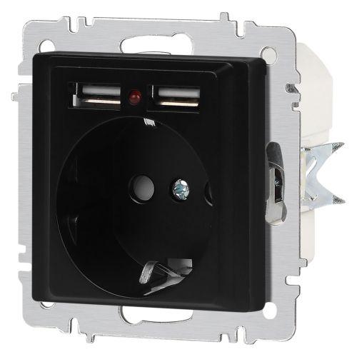 Розетка 1-м СП Accent 6-410-05 16А IP20 250В P+E Schuko + 2хUSB защ. шторки антрацит Intro Б0063698