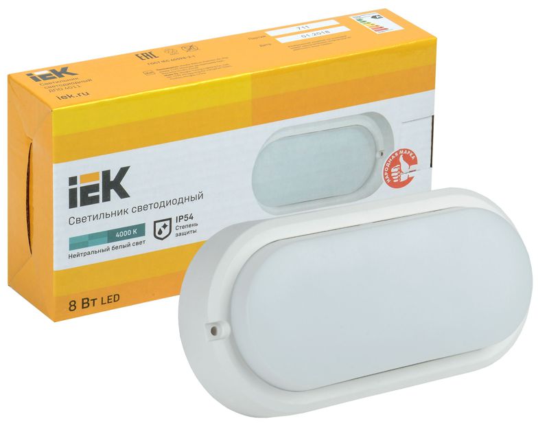 Светильник светодиодный ДПО 4011 8Вт 4000К IP54 овал бел. IEK LDPO0-4011-8-4000-K01