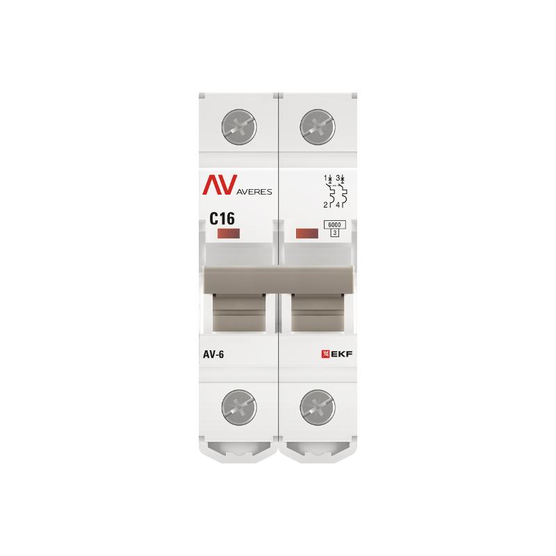 Выключатель автоматический двухполюсный AV-6 16А C 6кА AVERES | mcb6-2-16C-av | EKF