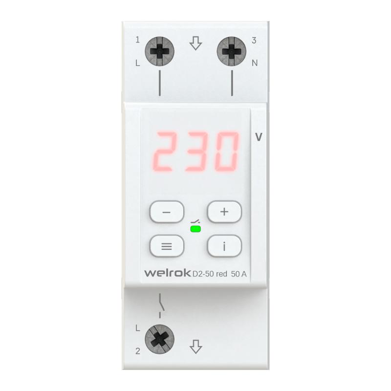 Реле контроля напряжения 3 клеммы D2-50 red 1ф 50А | 4660251140090 | Welrok