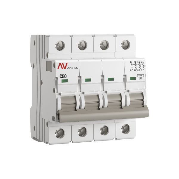 Выключатель автоматический модульный 4п C 50А 6кА AV-6 AVERES EKF mcb6-4-50C-av