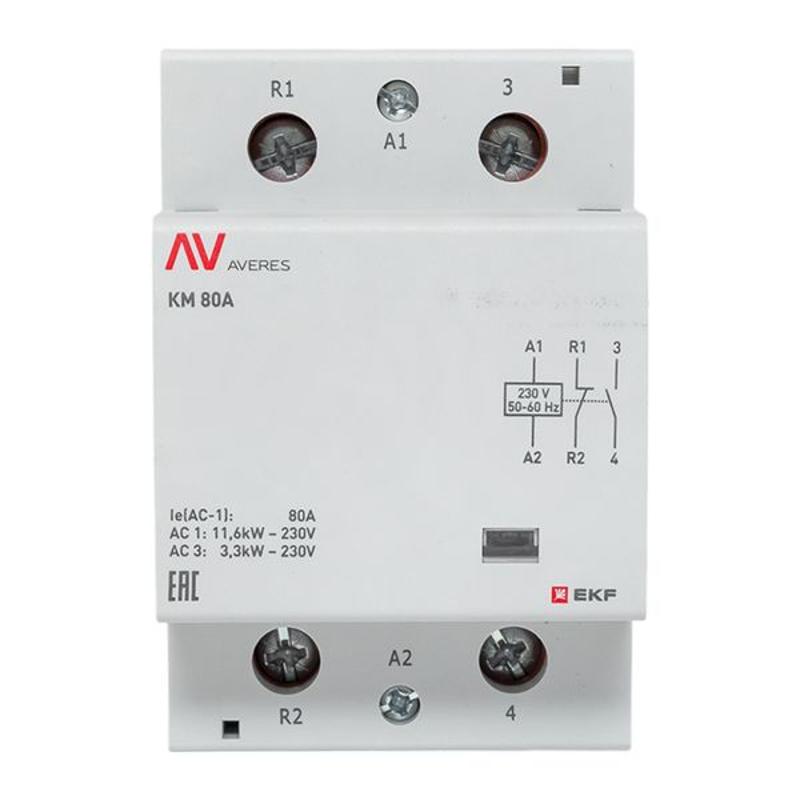 Контактор модульный КМ 80А 1NC+1NO 230VAC (3 мод.) AVERES | km-av-3-80-11-230V | EKF