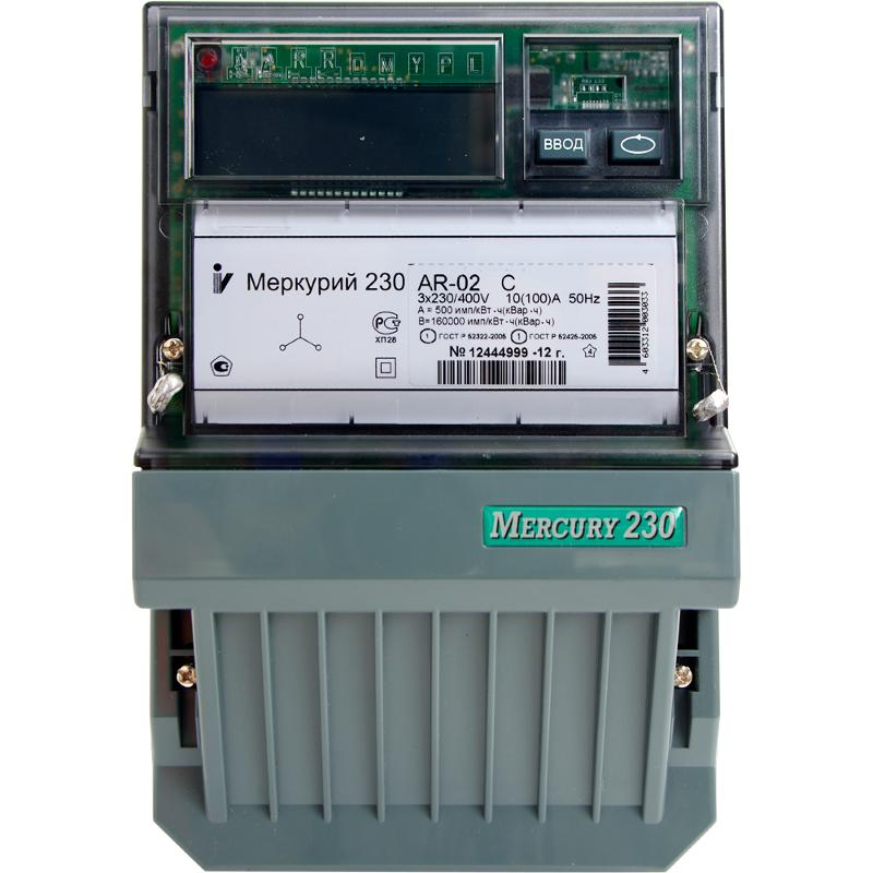 Счетчик Меркурий 230 AR-03 R 5-7.5А/400В (1 тар.) ЖКИ (монт. пл.)