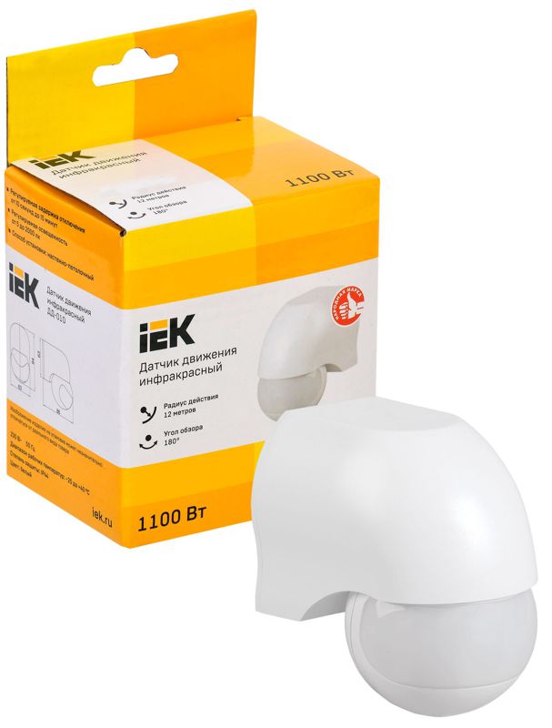Детектор движения ДД 010 1100Вт угол. обз. 180град. IP44 бел. IEK LDD10-010-1100-001