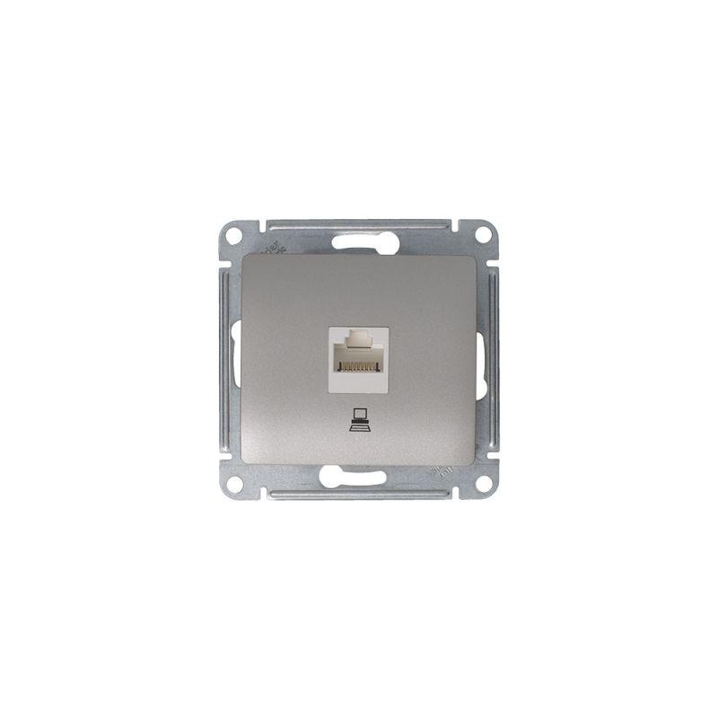 Розетка компьютерная 1-м Glossa RJ45 кат.5E механизм платина SE GSL001281K