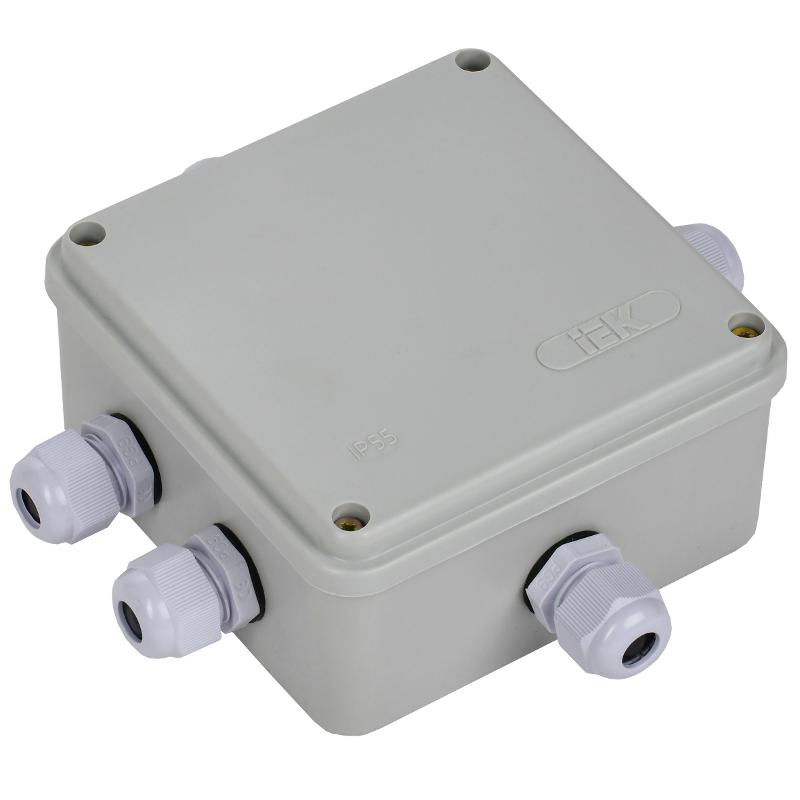 Коробка распределительная КМ41330 для о/п 100х100х50 мм IP55 (RAL7035, гермовводы PG9 5 шт) | UKO10-100-100-050-K51-55 | IEK
