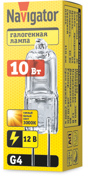 Лампа галогенная 94 209 JC 10Вт clear G4 12В 2000h Navigator 94209