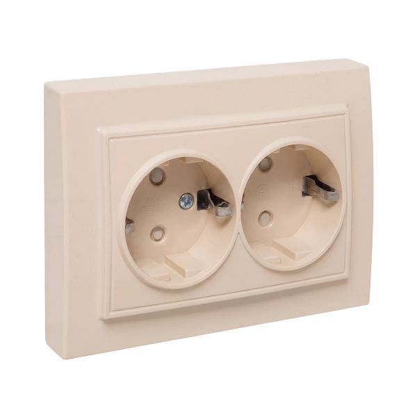 Розетка 2-м СП Минск 16А IP20 с заземл. защ. шторки бел. Basic EKF ERR16-128-100