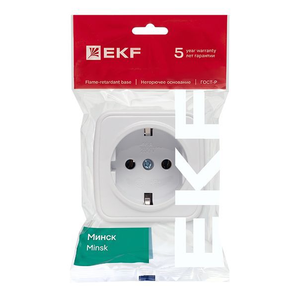 Розетка 1-м ОП Минск 16А IP20 с заземл. бел. Basic EKF EGR16-028-10