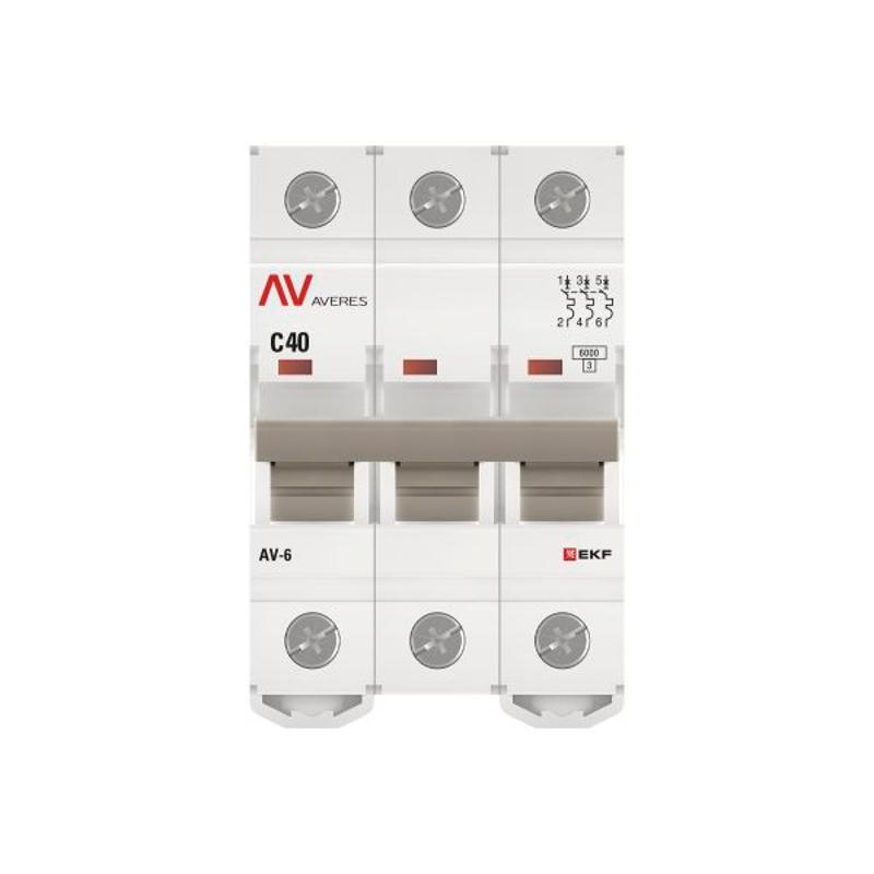 Выключатель автоматический трехполюсный AV-6 40А C 6кА AVERES | mcb6-3-40C-av | EKF