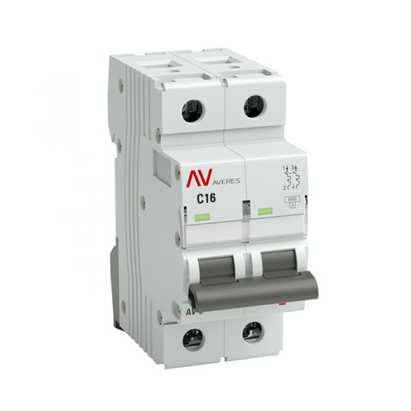 Выключатель автоматический двухполюсный AV-6 16А C 6кА AVERES | mcb6-2-16C-av | EKF