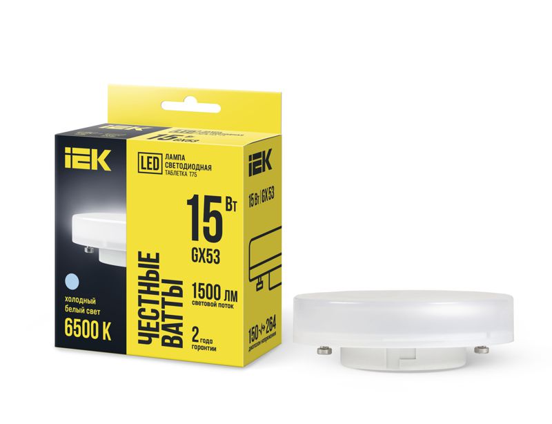 Лампа светодиодная T75 таблетка 15Вт 230В 6500К GX53 IEK LLE-T80-15-230-65-GX53