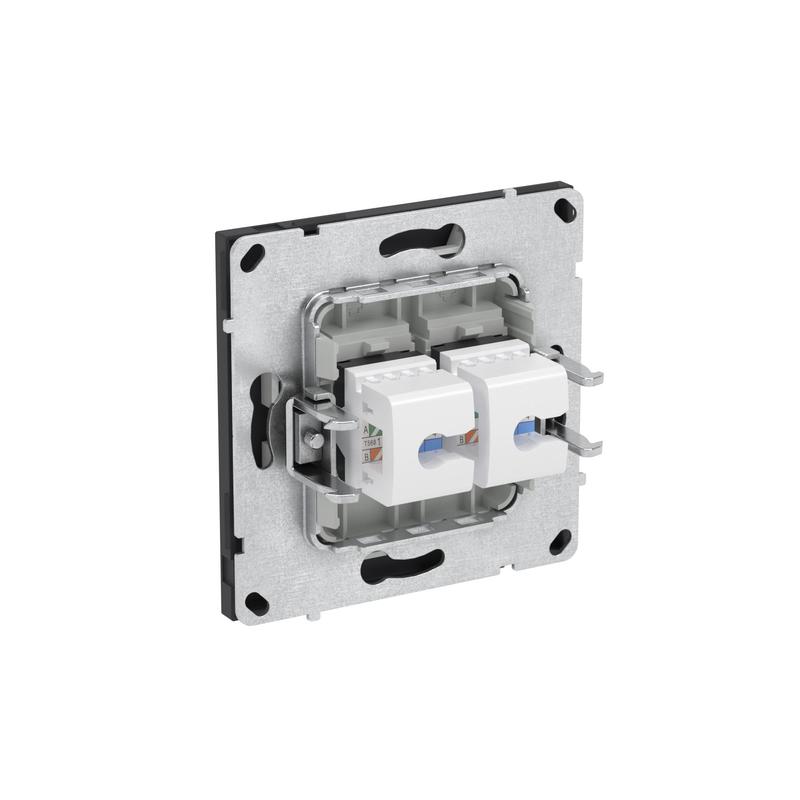 Розетка компьютерная 2-м KANT RJ45 кат.5E без шторки черн. уголь DKC 7012664