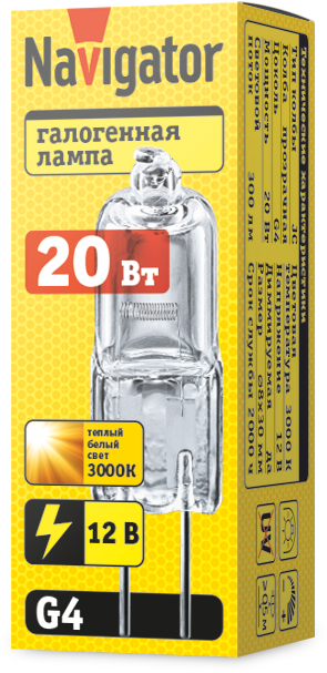 Лампа галогенная 94 210 JC 20Вт clear G4 12В 2000h Navigator 94210