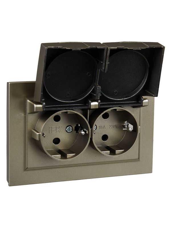 Розетка 2-м СП BRITE РСбш12-3-44-БрШ 16А в сборе IP44 с крышкой шампань IEK BR-R26-16-44-K37-F