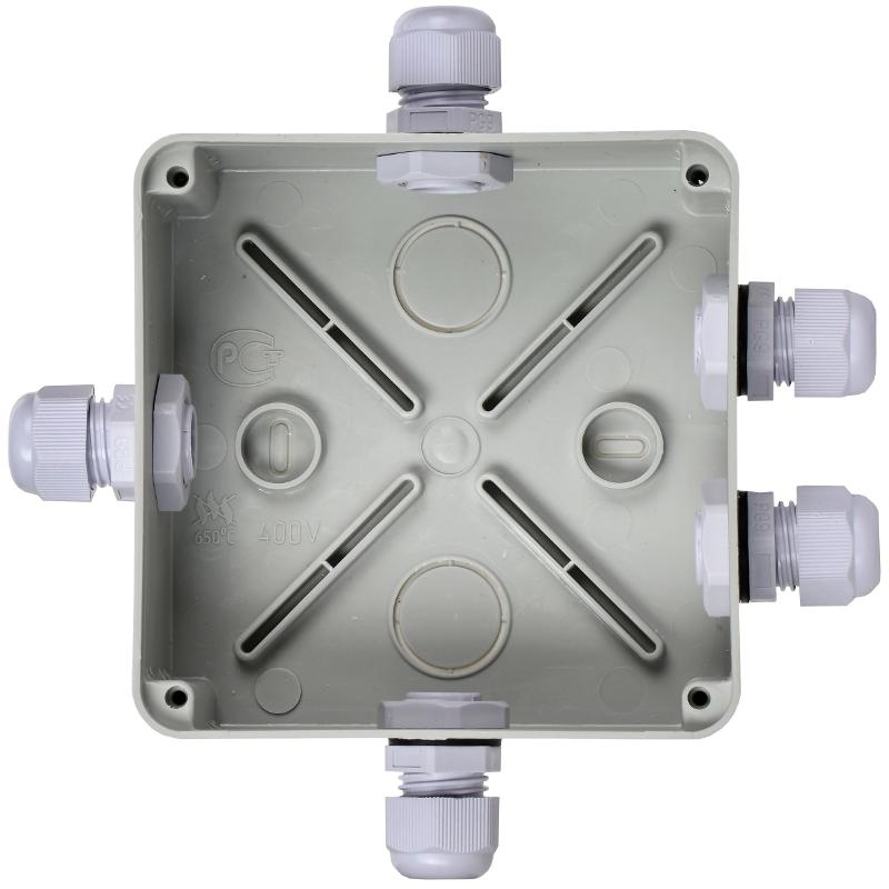Коробка распределительная КМ41330 для о/п 100х100х50 мм IP55 (RAL7035, гермовводы PG9 5 шт) | UKO10-100-100-050-K51-55 | IEK