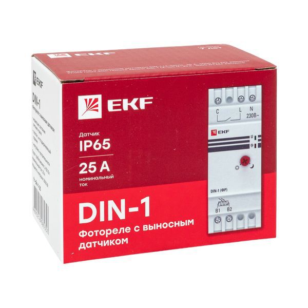 Фотореле с выносным датчиком DIN-1 (ФР) 2-100Лк 25А (3000Вт) EKF fr-din-1-25