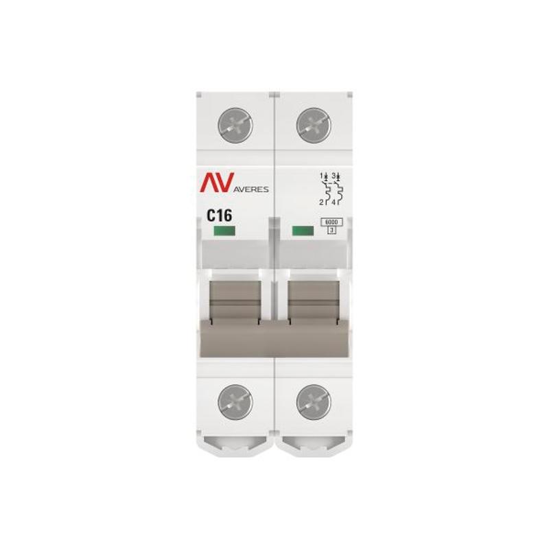 Выключатель автоматический двухполюсный AV-6 16А C 6кА AVERES | mcb6-2-16C-av | EKF