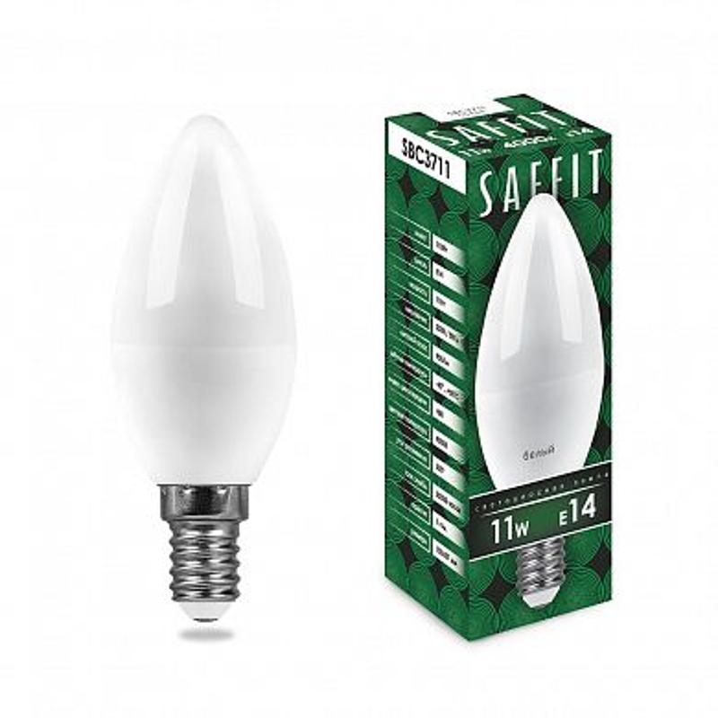 Лампа светодиодная SBC3711 11W 4000K 230V E14 C37 свеча | 55133 | SAFFIT