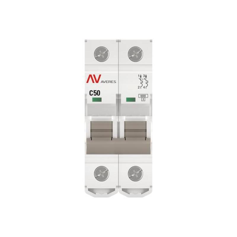 Выключатель автоматический двухполюсный AV-6 50А C 6кА AVERES | mcb6-2-50C-av | EKF