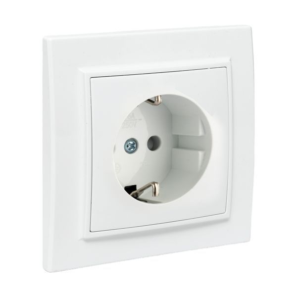Розетка 1-м СП Минск 16А IP20 с заземл. защ. шторки бел. Basic EKF ERR16-028-100