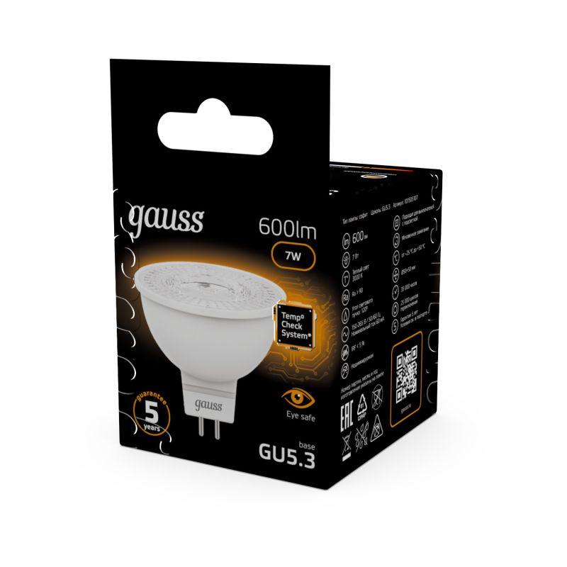 Лампа светодиодная Black 7Вт MR16 софит 3000К тепл. бел. GU5.3 600лм GAUSS 101505107