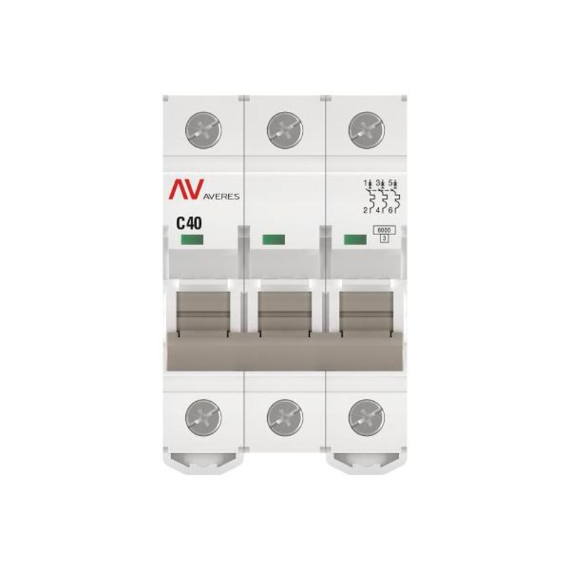 Выключатель автоматический трехполюсный AV-6 40А C 6кА AVERES | mcb6-3-40C-av | EKF