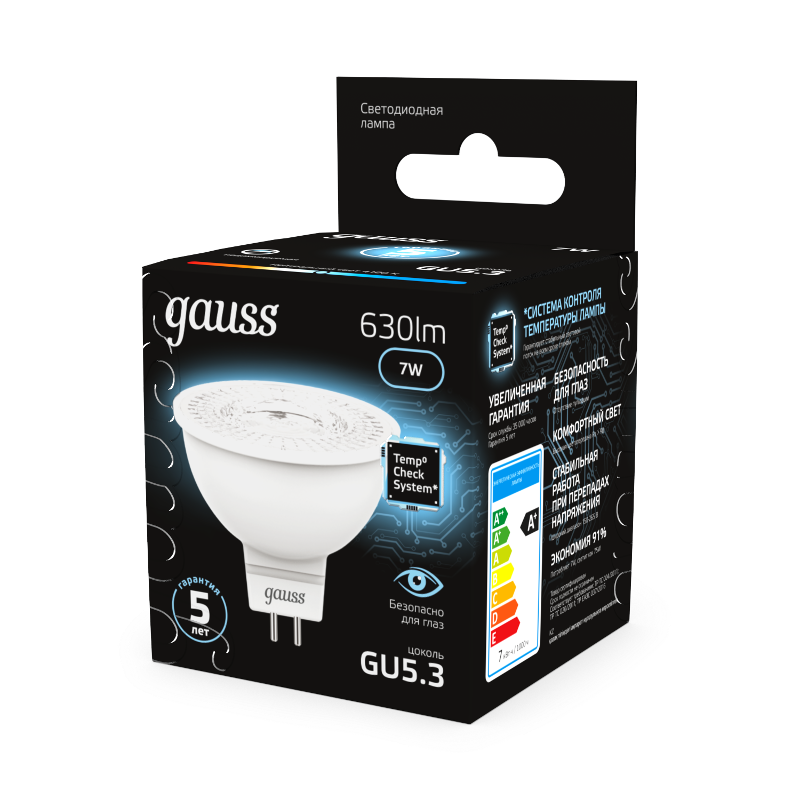 Лампа светодиодная LED 7Вт GU5.3 220В 4100К MR16 | 101505207 | Gauss