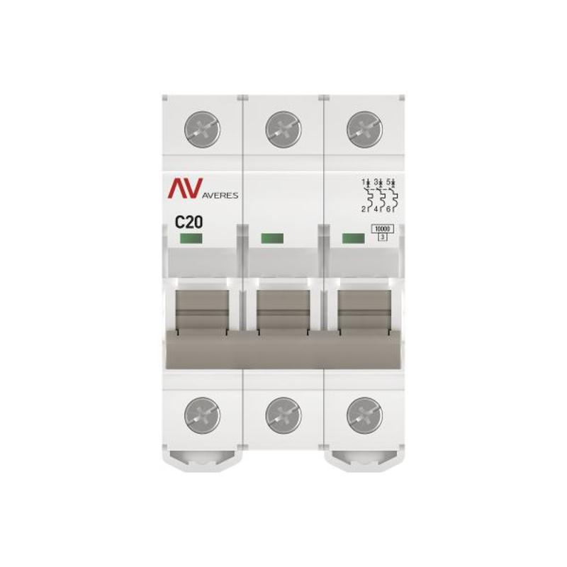 Выключатель автоматический трехполюсный AV-10 20А C 10кА AVERES | mcb10-3-20C-av | EKF