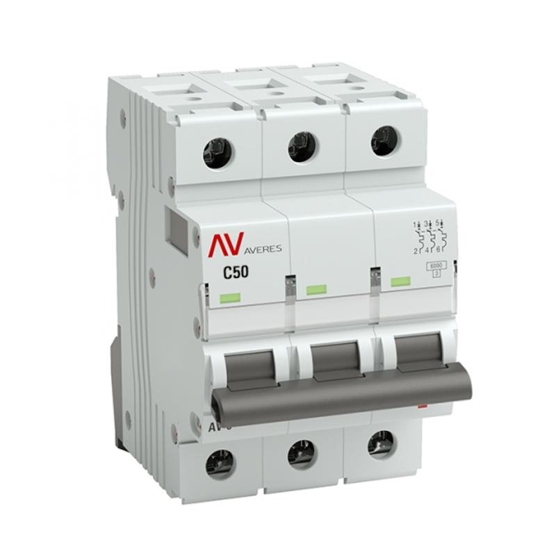 Выключатель автоматический трехполюсный AV-6 50А C 6кА AVERES | mcb6-3-50C-av | EKF