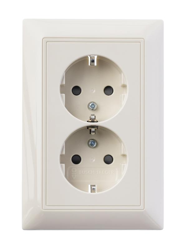 ABB Basic 55 Сл. кость Розетка 2-ая с/з моноблок, с защитными шторками | 2021-0-0379  | 2CKA002021A0379 | ABB