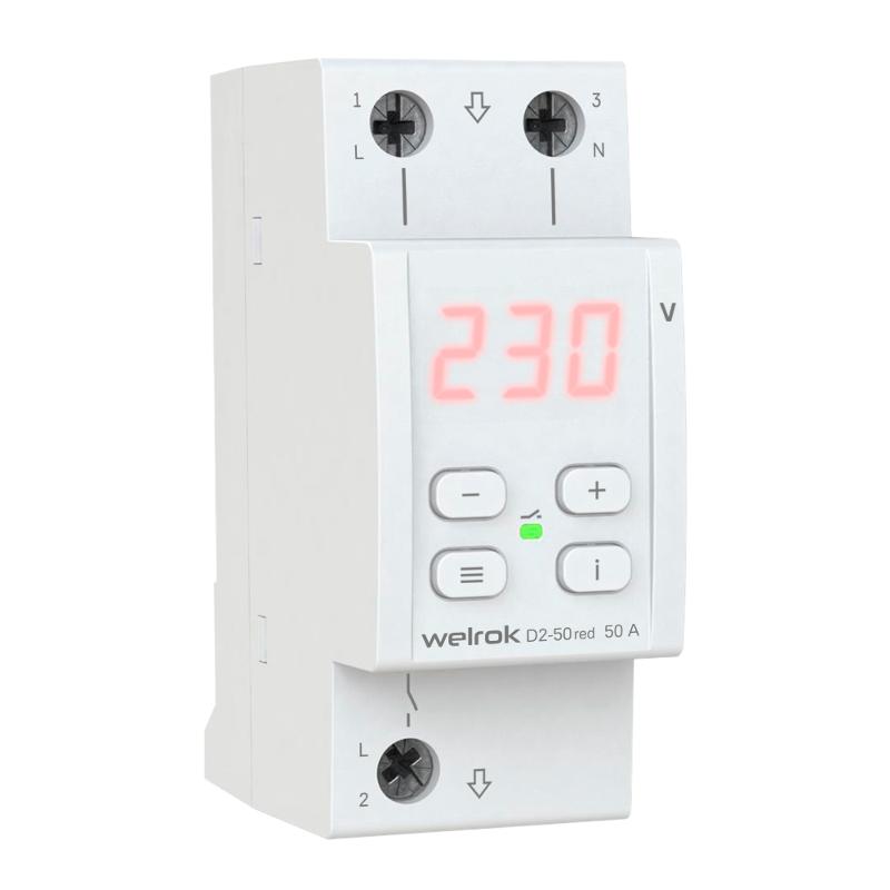Реле контроля напряжения 3 клеммы D2-50 red 1ф 50А | 4660251140090 | Welrok