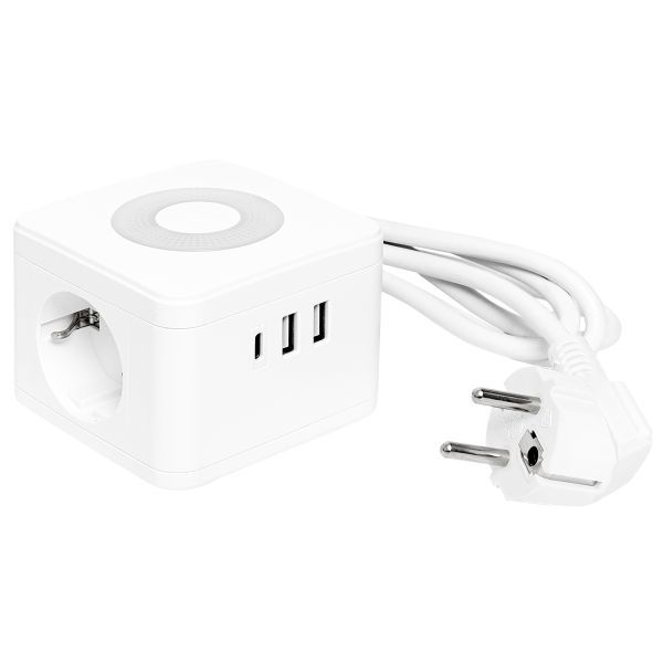 Удлинитель "Куб" 2х1.3м 2USB 2.4А+Type C + Ночник 1кв.мм EKF UBA-CUB-2-TC