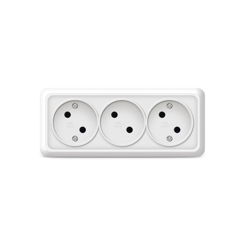Розетка 3-м ОП Олимп 16А IP20 без заземл. бел. UNIVersal 1160