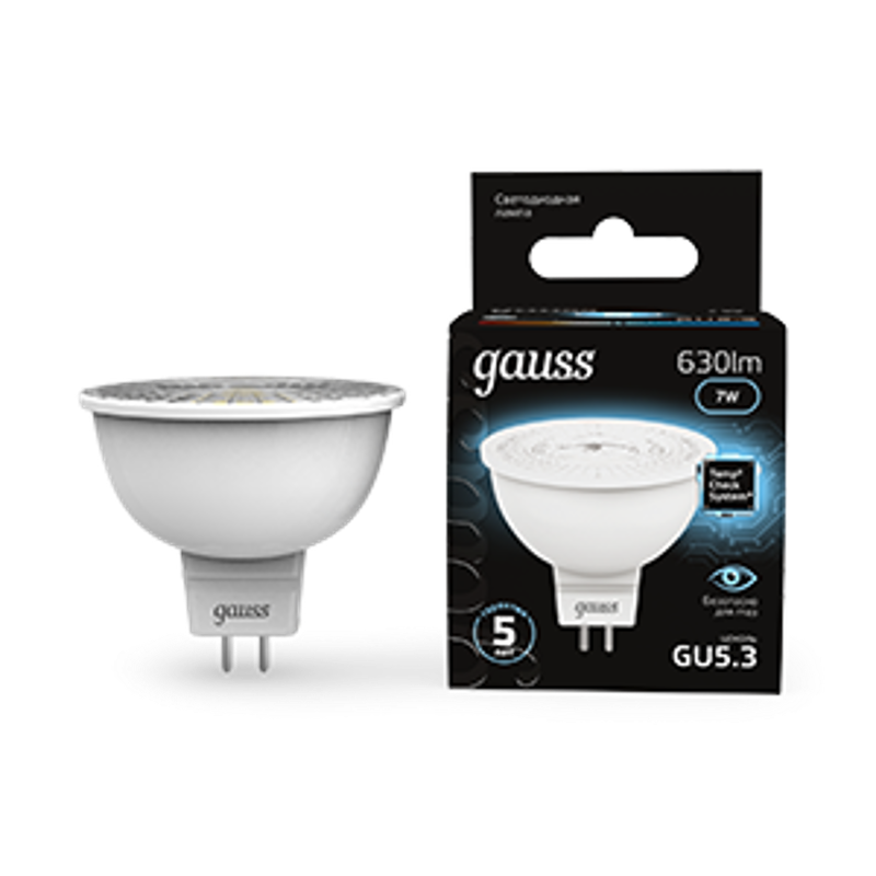 Лампа светодиодная LED 7Вт GU5.3 220В 4100К MR16 | 101505207 | Gauss