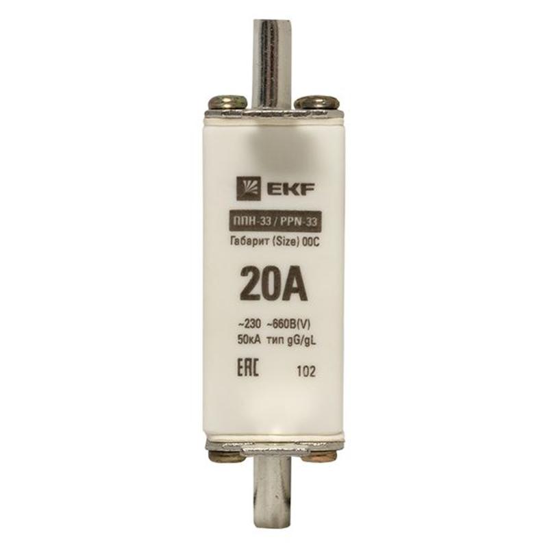 Плавкая вставка ППН-33 100/ 20А габарит 00С | fus-33/100/20 | EKF