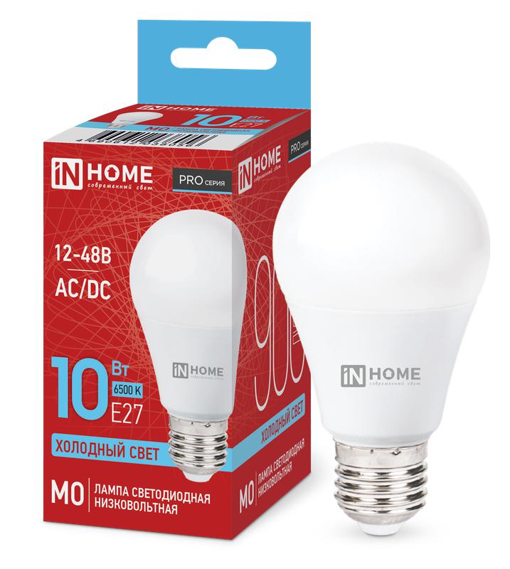Лампа светодиодная низковольтная LED-MO-PRO 10Вт грушевидная матовая 6500К холод. бел. E27 900лм 12-48В IN HOME 4690612038056