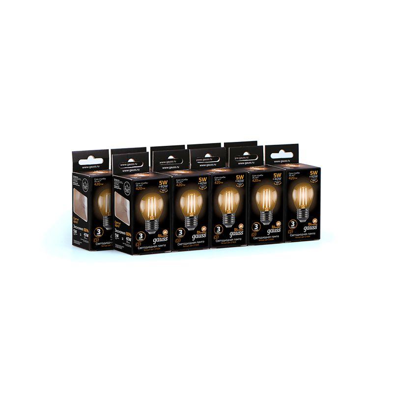 Лампа светодиодная филаментная Black Filament 5Вт P45 шар 2700К тепл. бел. E27 420лм GAUSS 105802105