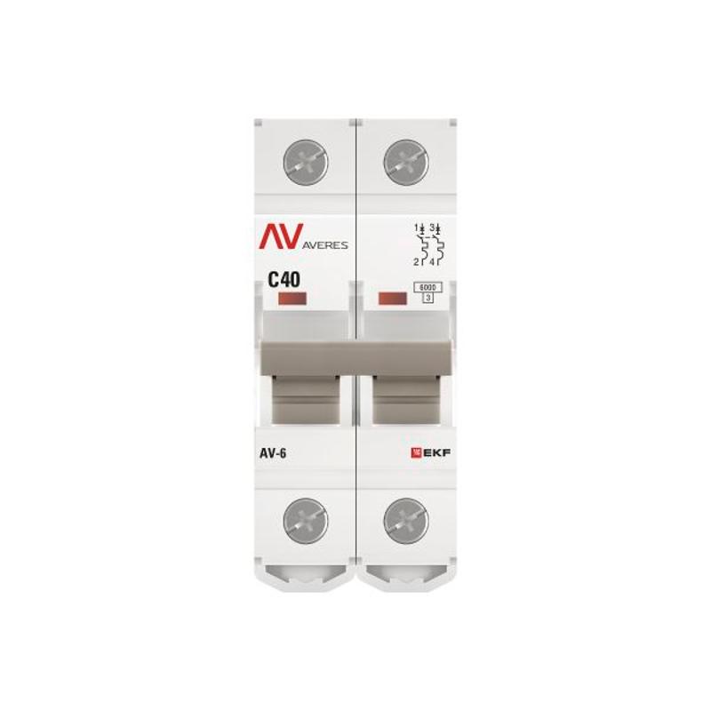 Выключатель автоматический двухполюсный AV-6 40А C 6кА AVERES | mcb6-2-40C-av | EKF