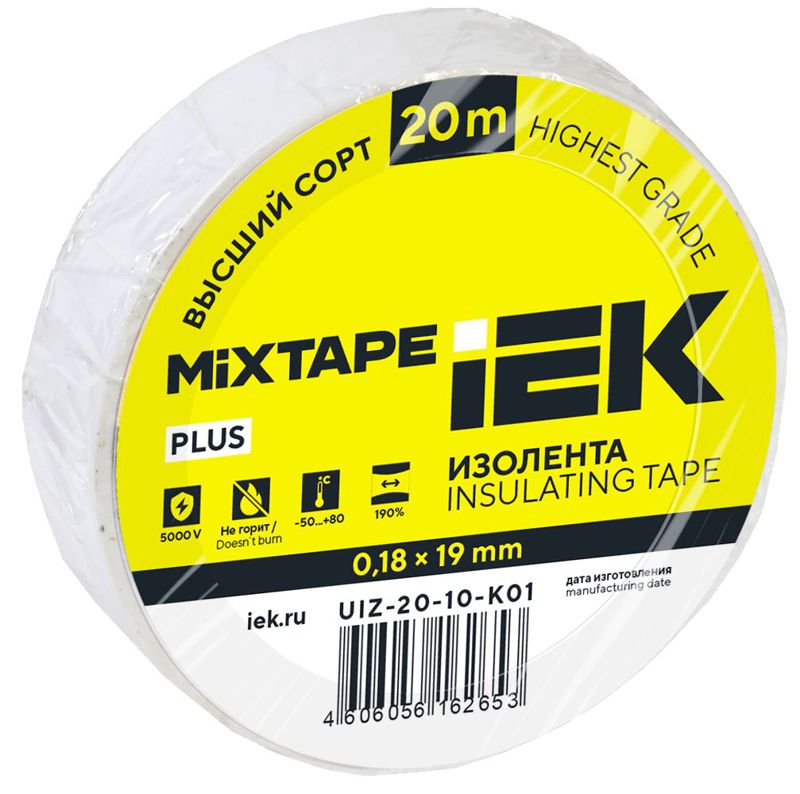 Изолента ПВХ 0.18х19мм бел. (рул.20м) IEK UIZ-20-10-K01