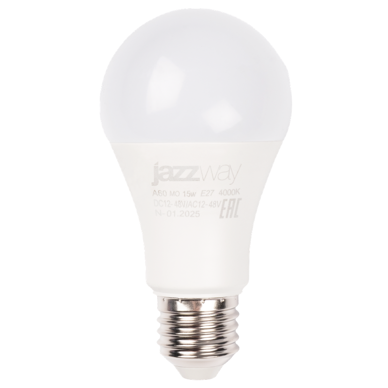 Лампа светодиодная низковольтная PLED-A60 МО 15w 4000K E27 DC12-48V/AC12-48V  | .5050563 |  Jazzway