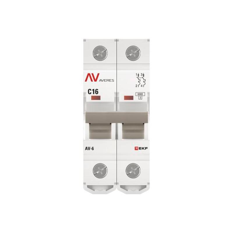 Выключатель автоматический двухполюсный AV-6 16А C 6кА AVERES | mcb6-2-16C-av | EKF